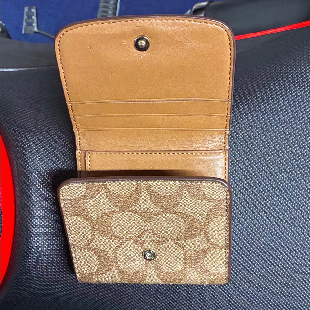 Coach Brown and Gold Compact Tri-Fold Wallet - Picture 5 of 14